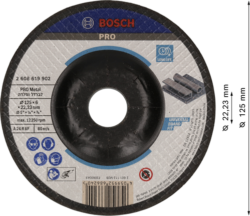 Disco abrasivo para metal Bosch PRO de 125 x 6 mm.
